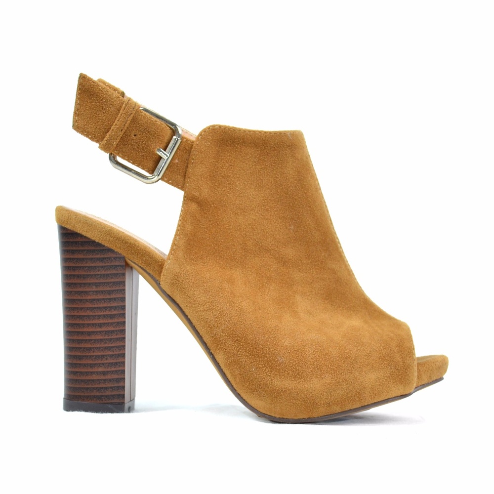 Women's Peep Toe Sling Back Tan Heeled Sandal